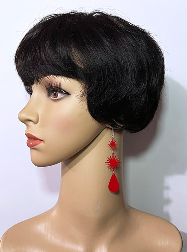 Red Star and Drop Earrings