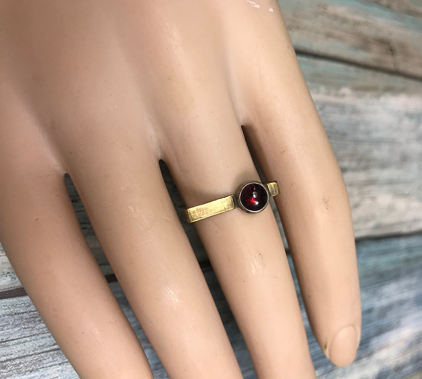 Squared Garnet and Brass Ring size 7 1/2